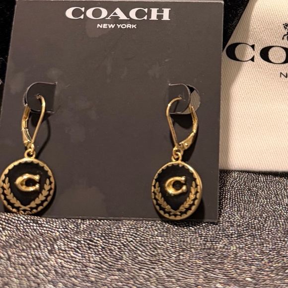 Authentic Coach gold-tone enamel drop earrings featuring the signature raised - Picture 1 of 1